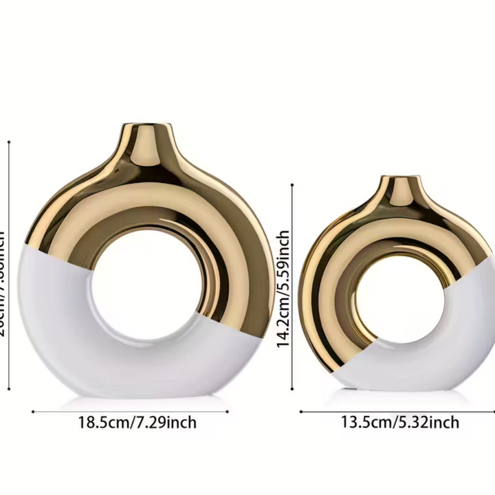 Set of 2 Boho Style Ceramic Vases – Round Flower Vases for Table, Kitchen & Home Décor